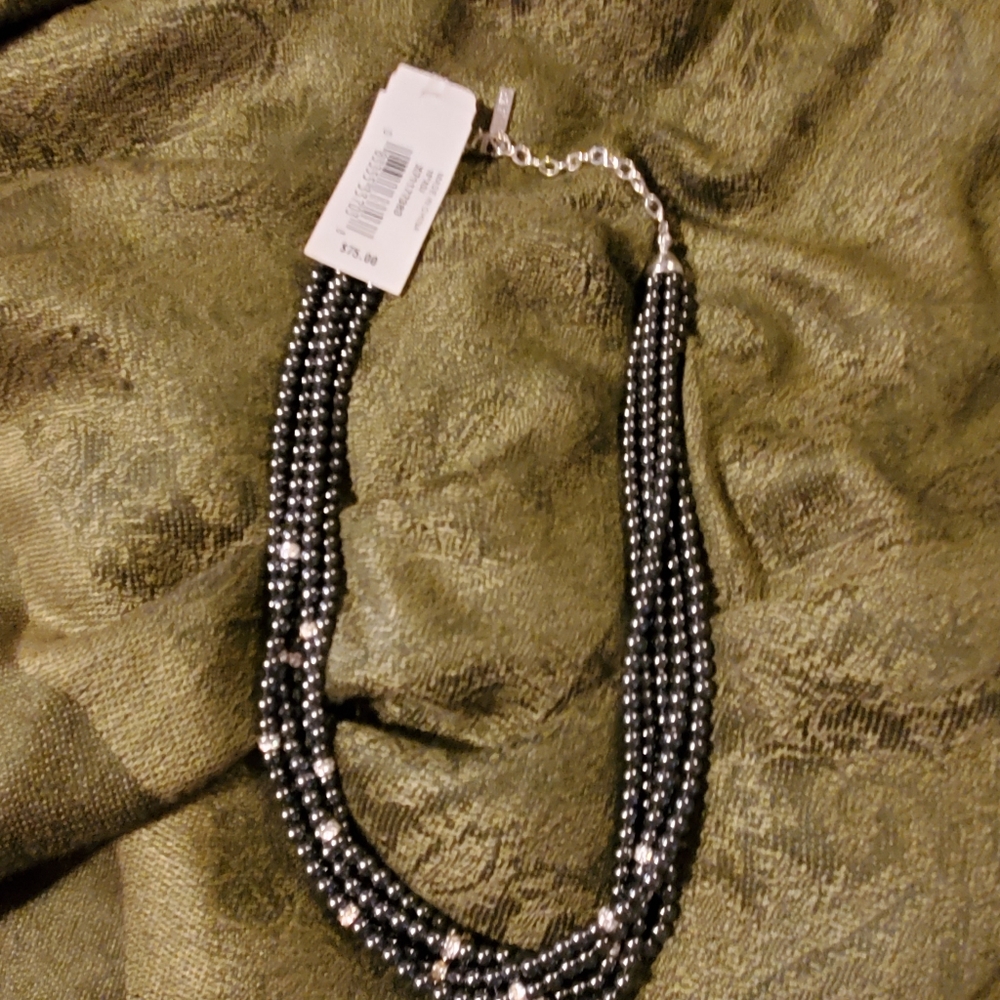 Vintage Multi strand SS black pearl necklace